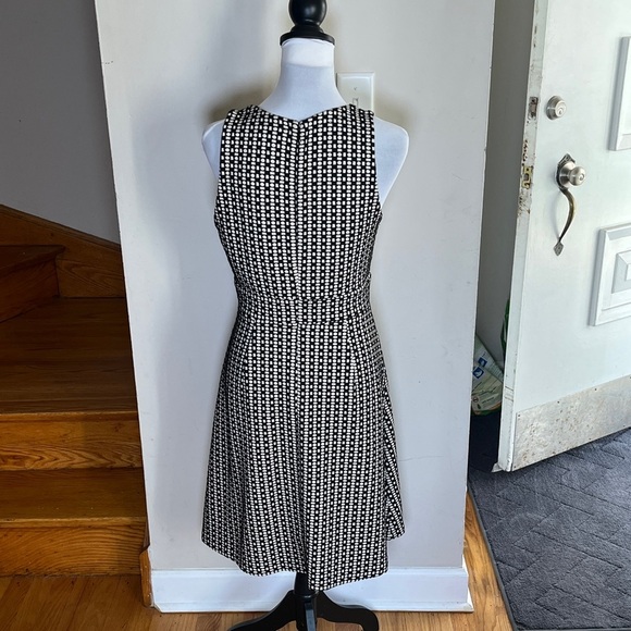 LOFT Black and Cream Geometric Midi Dress - Picture 3 of 8